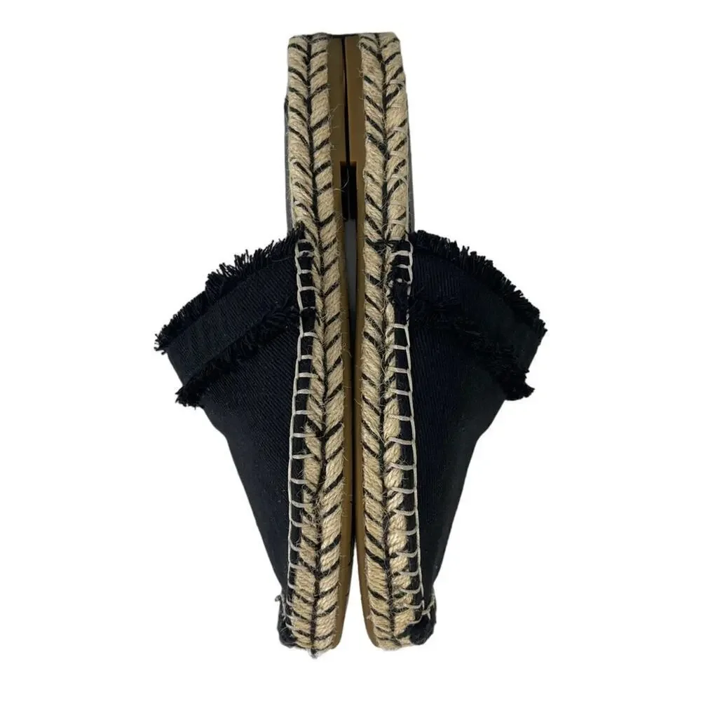 JOIE Black Cain Fringe Espadrille Mules Slides Shoes Size 39 US 9